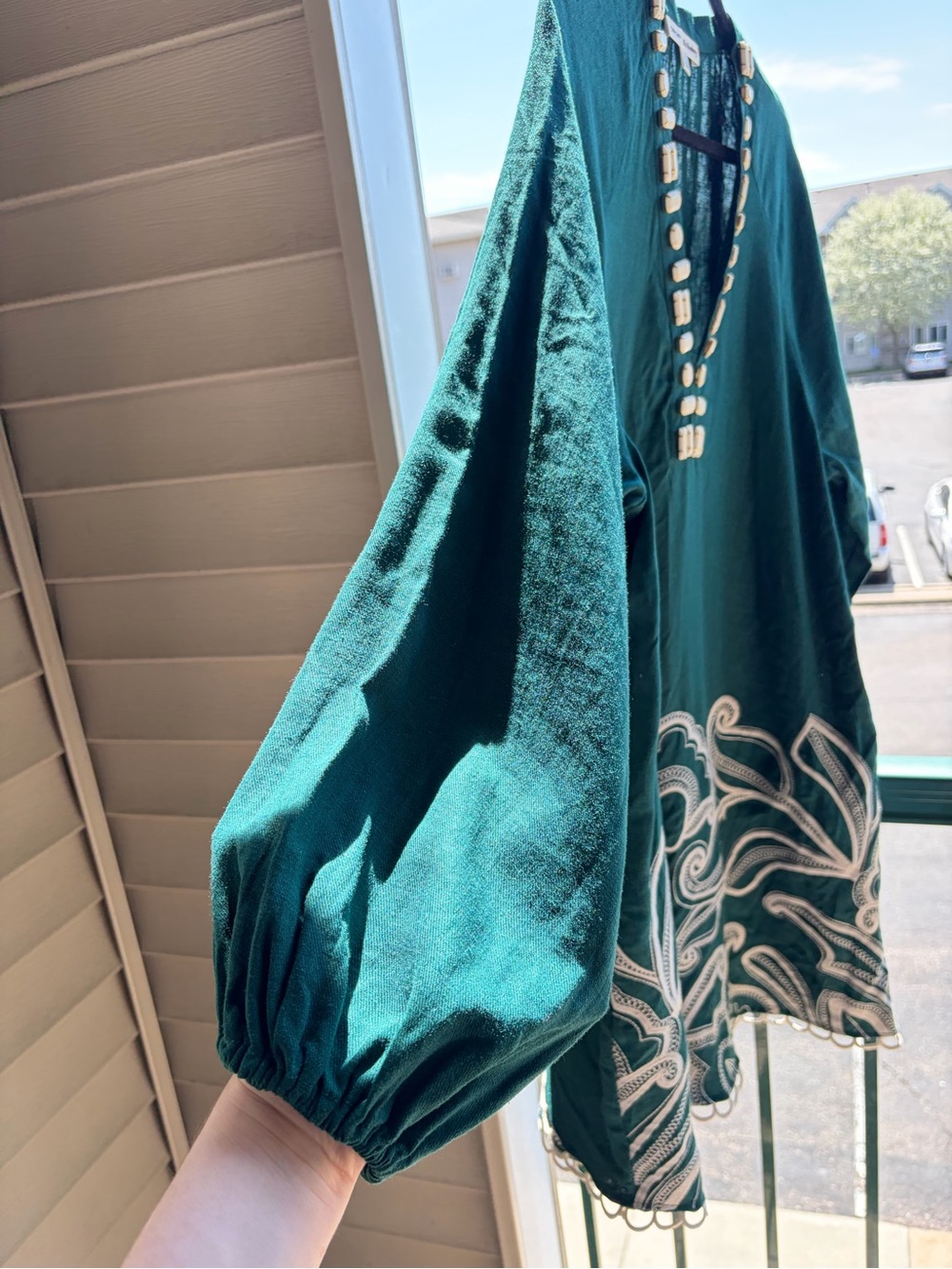 🆕🌲ON34th Alix Friedberg Palm Royale Inspired Tunic Dress Forest Boho LinenBlend - Picture 8 of 17